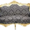Casa Padrino Barock Wohnzimmer Set in Schwarz mit Muster und Gold, 3er Sofa, 2er Sofa und 1 Sessel