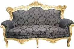 Casa Padrino Barock Wohnzimmer Set in Schwarz mit Muster und Gold, 3er Sofa, 2er Sofa und 1 Sessel