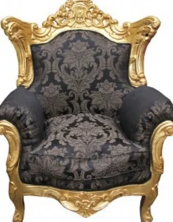 Casa Padrino Barock Wohnzimmer Set in Schwarz mit Muster und Gold, 3er Sofa, 2er Sofa und 1 Sessel