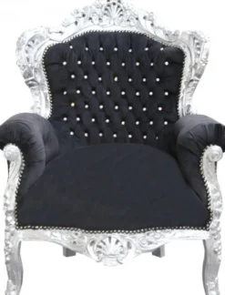 Casa Padrino Barock Wohnzimmer Set King Schwarz / Silber - 3-er Sofa, 2-er Sofa und 1 Sessel