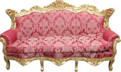 Casa Padrino Barock Wohnzimmer Set Bordeaux Muster/Gold - 3er Sofa, 2er Sofa und Sessel - Masse: 210/182/85 cm