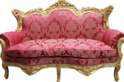Casa Padrino Barock Wohnzimmer Set Bordeaux Muster/Gold - 3er Sofa, 2er Sofa und Sessel - Masse: 210/182/85 cm