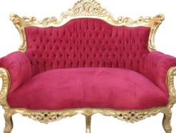 Casa Padrino Barock Wohnzimmer Set Master in Bordeaux Rot und Gold, 3er Sofa, 2er Sofa und Sessel