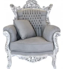 Casa Padrino Barock Wohnzimmer Set Master im Antik Stil Grau / Silber - 2er Sofa (158 cm) + 2 Sessel (85 cm)
