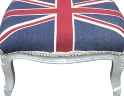 Casa Padrino Barock XXL Fußhocker Mod3 Union Jack / Silber - Hocker Englische Flagge - Antik Stil England