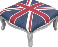 Casa Padrino Barock XXL Fußhocker Mod3 Union Jack / Silber - Hocker Englische Flagge - Antik Stil England