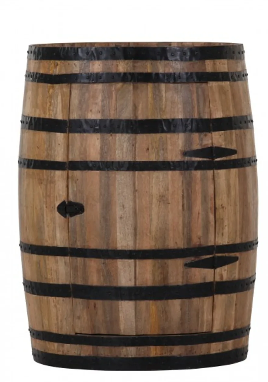 Casa Padrino Bar Schrank Weinschrank Bartisch aus Mango Massivholz - Holzfaß Weinfaß Faßmöbel Faßschrank - Höhe 90 cm, Durchmesser 70 cm