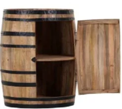 Casa Padrino Bar Schrank Weinschrank Bartisch aus Mango Massivholz - Holzfaß Weinfaß Faßmöbel Faßschrank - Höhe 90 cm, Durchmesser 70 cm