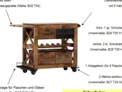 Casa Padrino Bar Trolley Servierwagen aus Mango Massivholz - Hotel & Restaurant Einrichtung Möbel