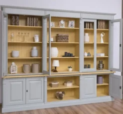 Casa Padrino Bücherregal im Landhausstil mit 4 Glastüren, 286 x 51 x 228 cm