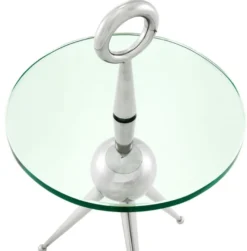Casa Padrino Beistelltisch in silber mit Glasplatte 40 x H. 72 cm - Luxus Hotel Tisch