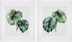 Casa Padrino Bilder / Kunstdruck Set Tropische Pflanzen Grün / Weiß 59 x H. 69 cm - Luxus Deko