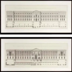 Casa Padrino Bilder / Kunstdruck Set Fassade vom Louvre Mehrfarbig 109 x H. 52 cm - Luxus Wohnzimmer Dekoration