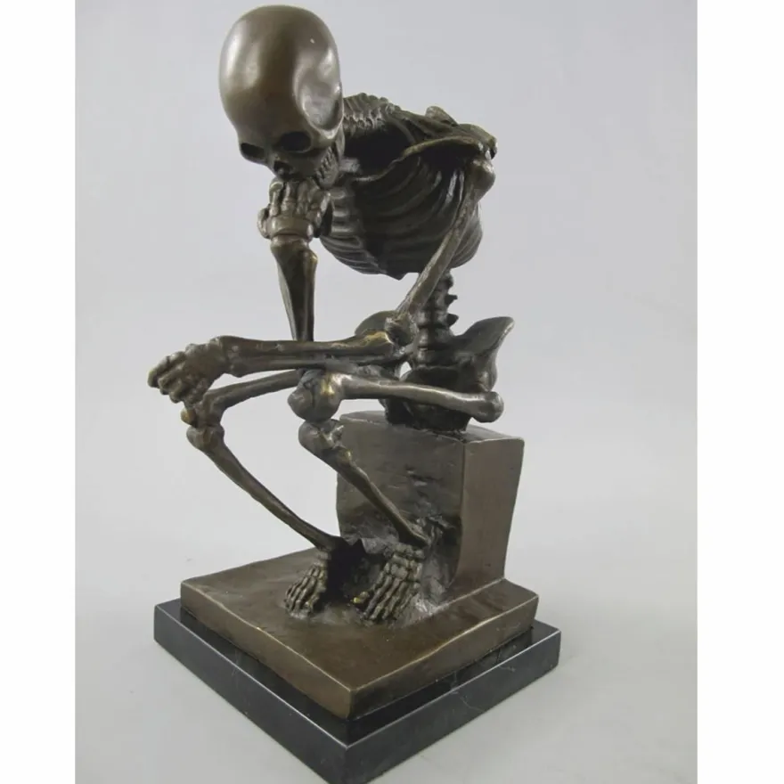 Casa Padrino Bronze Deko Skulptur Skelett Bronze / Schwarz H. 25 cm - Deko Accessoires