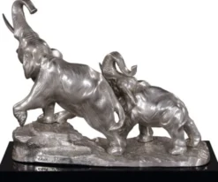 Casa Padrino Bronze Elefanten auf Holzsockel Silber / Schwarz 42 x 17 x H. 33 cm - Luxus Deko Bronzefiguren