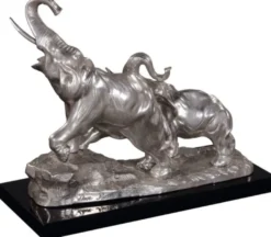 Casa Padrino Bronze Elefanten auf Holzsockel Silber / Schwarz 42 x 17 x H. 33 cm - Luxus Deko Bronzefiguren