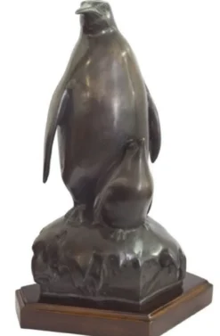 Casa Padrino Bronzefigur Pinguin Mutter mit Kind Bronze / Braun 22 x 15 x H. 33 cm - Luxus Skulptur