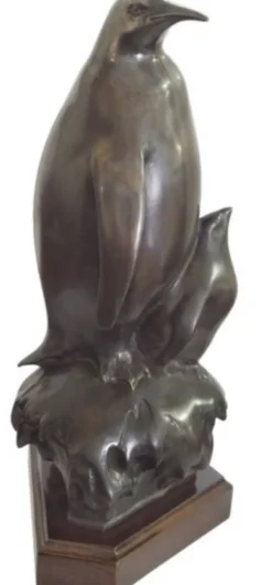 Casa Padrino Bronzefigur Pinguin Mutter mit Kind Bronze / Braun 22 x 15 x H. 33 cm - Luxus Skulptur