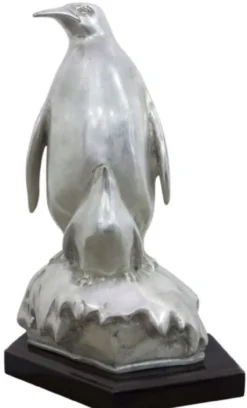 Casa Padrino Bronzefigur Pinguin Mutter mit Kind Silber / Schwarz 22 x 15 x H. 33 cm - Luxus Skulptur