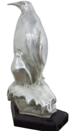 Casa Padrino Bronzefigur Pinguin Mutter mit Kind Silber / Schwarz 22 x 15 x H. 33 cm - Luxus Skulptur