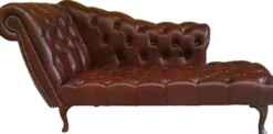 Casa Padrino Chesterfield Chaiselongue / Recamiere Echt Leder Dunkelbraun - Linke Seite