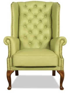 Casa Padrino Chesterfield Echtleder Ohrensessel Hellgrün 80 x 80 x H. 110 cm - Luxus Sessel