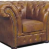 Casa Padrino Chesterfield Echtleder Sessel Braun 110 x 90 x H. 80 cm - Luxus Wohnzimmermöbel