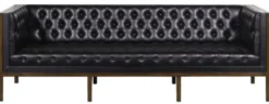 Casa Padrino Chesterfield Echtleder 3-Sitzer Sofa Schwarz / Braun 213 x 78 x H. 72 cm - Hotel Möbel