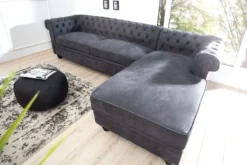 Casa Padrino Chesterfield Ecksofa in Antikgrau - Wohnzimmer Möbel - Couch