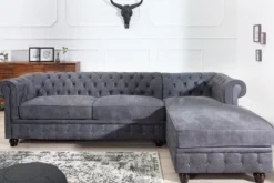 Casa Padrino Chesterfield Ecksofa in Antikgrau - Wohnzimmer Möbel - Couch
