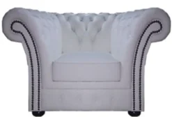 Casa Padrino Chesterfield Echtleder Sessel Weiß 110 x 90 x H. 80 cm - Luxus Kollektion