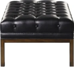 Casa Padrino Chesterfield Echtleder Fußhocker Schwarz / Braun 80 x 59 x H. 40 cm - Hotel Möbel