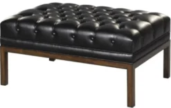 Casa Padrino Chesterfield Echtleder Fußhocker Schwarz / Braun 80 x 59 x H. 40 cm - Hotel Möbel