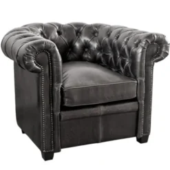 Casa Padrino Chesterfield Echtleder Sessel Schwarz aus Massivholz - Luxus Wohnzimmermöbel
