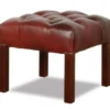 Casa Padrino Chesterfield Echtleder Hocker in weinrot mit dunkelbraunen Beinen 50 x 50 x H. 45 cm - Wohnzimmermöbel