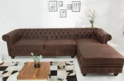 Casa Padrino Chesterfield Ecksofa Vintage Braun 280 x 165 x H. 73 cm - Kunstleder Wohnzimmer Sofa - Chesterfield Möbel