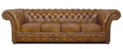 Casa Padrino Chesterfield Echtleder 4er Sofa braun 255 x 90 x H. 78 cm - Luxus Wohnzimmermöbel