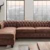 Casa Padrino Chesterfield Ecksofa Links Antik Braun - Microfaser Wohnzimmer Sofa - Chesterfield Wohnzimmer Möbel