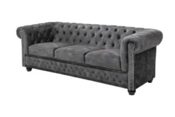 Casa Padrino Chesterfield 3er Sofa in Grau / Braun 205 x 73 x H. 85 cm - Designer Chesterfield Sofa