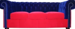 Casa Padrino Chesterfield 3er Sofa in Blau-Rot 200 x 90 x H. 78 cm - Luxus Qualität
