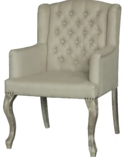 Casa Padrino Chesterfield Esszimmerstuhl mit Armlehnen in Creme 65 x 70 x H. 96 cm