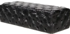 Casa Padrino Chesterfield Fußhocker aus Echtleder in Vintage Schwarz 140 x 60 x H. 42 cm