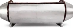 Casa Padrino Chesterfield Leder Sofa Silber / Braun 240 x 82 x H. 91 cm - Echtleder Wohnzimmer Sofa - Flugzeug Möbel - Flieger Möbel - Chesterfield Möbel - Wohnzimmer Möbel - Echtleder Möbel