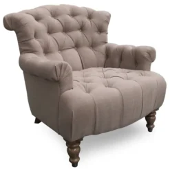 Casa Padrino Chesterfield Lounge Sessel in Taupe, 105 x 90 x H. 96 cm - Luxus Wohnzimmer Sessel mit Knopfheftung