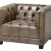 Casa Padrino Chesterfield Luxus Echt Leder Sessel Kubus Vintage Leder Olive - 94 x 85 x 73 cm