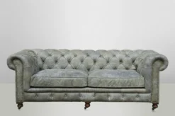 Casa Padrino Chesterfield Luxus Echt Leder Sofa 2.5 Sitzer Vintage Leder Galata Verde 220 x 96 x 78 cm