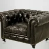 Casa Padrino Chesterfield Luxus Echtleder Sessel im Vintage Design, Farbe Ebony, Breite 123 cm