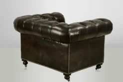 Casa Padrino Chesterfield Luxus Echtleder Sessel im Vintage Design, Farbe Ebony, Breite 123 cm