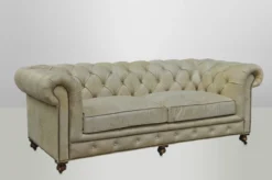 Casa Padrino Chesterfield Luxus Echt Leder Sofa 2,5-Sitzer im Vintage Leder Design, Farbe Galata Sawia, Breite 220 cm