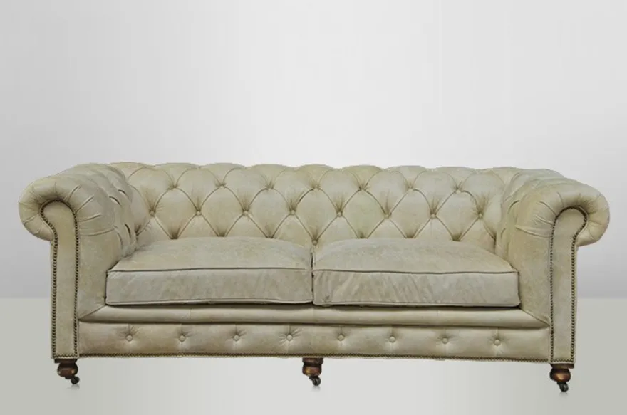 Casa Padrino Chesterfield Luxus Echt Leder Sofa 2,5-Sitzer im Vintage Leder Design, Farbe Galata Sawia, Breite 220 cm